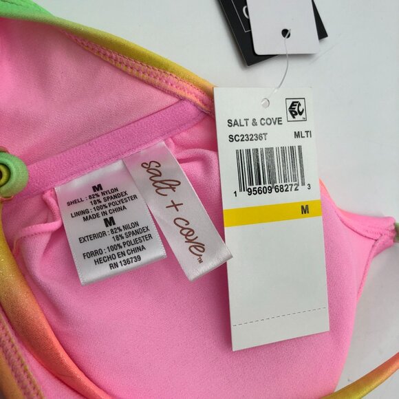 Salt + Cove Shimmer Rainbow Bikini Swim Top Gradient Ring-Front Multicolor M - Picture 6 of 7